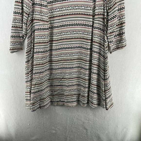 H&M Mini Shift Dress Sz 12 Cream Black Geometric Stripe Keyhole 3/4 Sleeves Boho - Picture 7 of 12